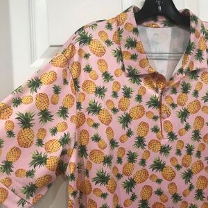 Caddy Cart Golf Polo Shirt  Men's M Performance UPF 50+ Pineapple Print